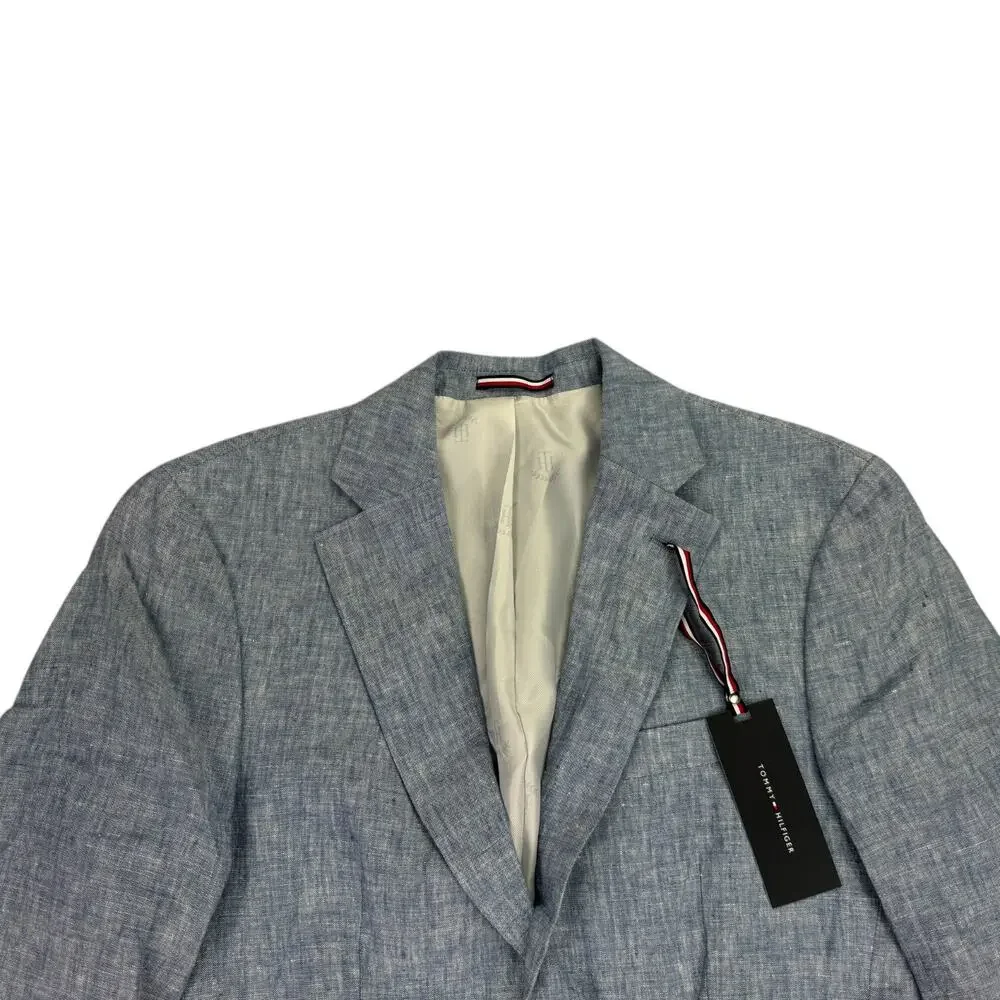Tommy Hilfiger Mens Modern Fit 100% Linen Solid Sport Coat Blue 36S